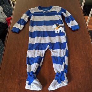 Carter's Blue and Gray Striped Kids Footie Fleece Pajamas